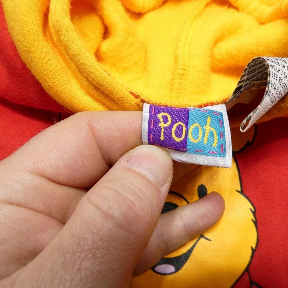 Vintage Winnie‎ The Pooh Pajamas Toddler 4T Yellow Red Hooded Fleece One Piece